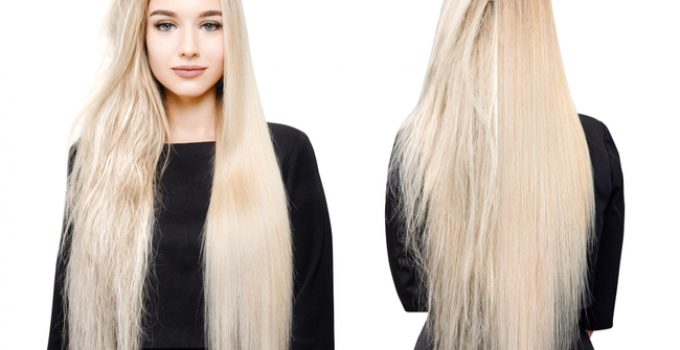 mujer con pelo decolorado y brazilian blowouteplo br