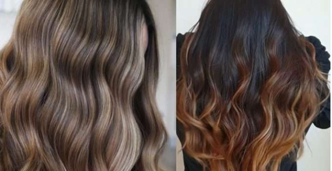Collage en el que se ve a la izquierda un balayage y a la derecha un ombré
