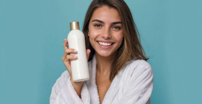 Una muchacha que está a punto de usar un shampoo para quitarse la keratina del cabello